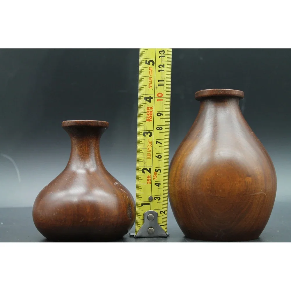 Vintage MCM Mid Century Modern Wood Candle Holders Set of 2 3.25